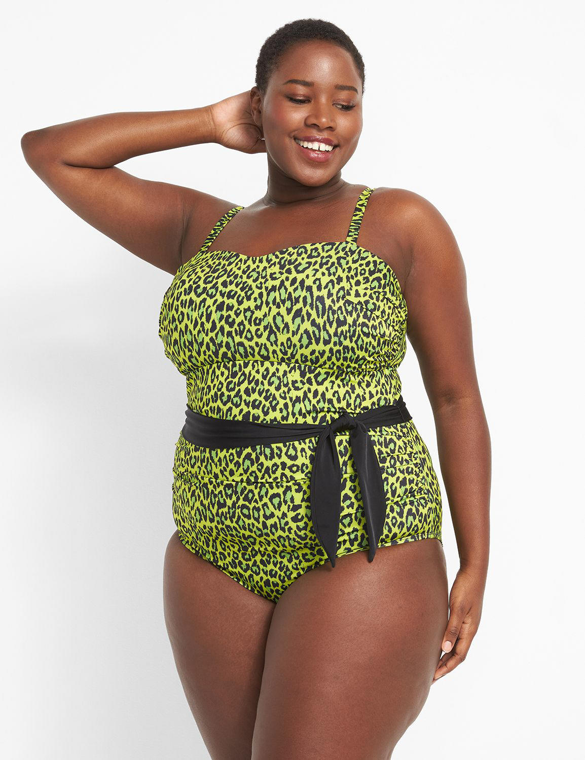 -Lane Bryant Women's No-Wire Belted Swim One Piece 20 Lime Animal Green